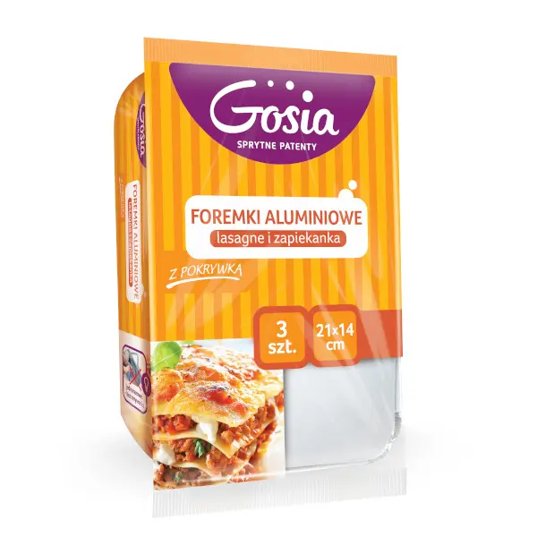 Zdjęcie produktu Foremki aluminiowe Gosia lasagne i zapiekanka z pokrywką 21x14cm 3szt.