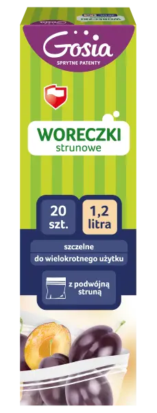 Zdjęcie produktu Woreczki strunowe Gosia szczelne z podwójną struną do mrożenia 1,2l 20 szt.