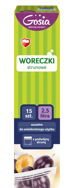Zdjęcie produktu Woreczki strunowe Gosia szczelne z podwójną struną do mrożenia 2,5l 15 szt.