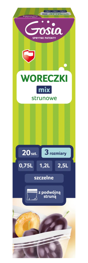 Zdjęcie produktu Woreczki strunowe Gosia szczelne z podwójną struną mix rozmiarów 20 szt.