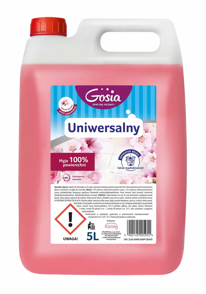 Zdjęcie produktu Płyn uniwersalny Gosia kwiat wiśni myje 100% powierzchni świeżość 5L