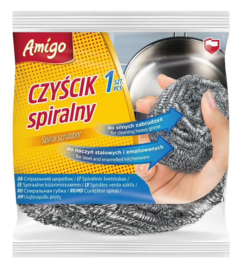 Zdjęcie produktu Czyścik spiralny druciak stalowy do garnków patelni AMIGO mocny 1 szt.
