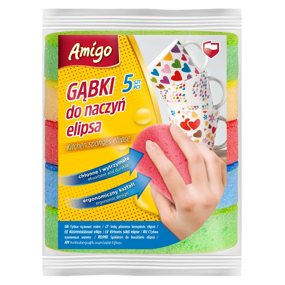 Zdjęcie produktu Gąbki do naczyń elipsa profilowane owalne AMIGO chłonne 5 szt.
