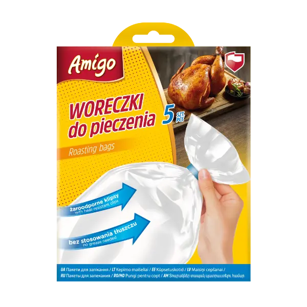 Zdjęcie produktu Woreczki do pieczenia Amigo z klipsami żaroodporne 35x43cm 5 szt.