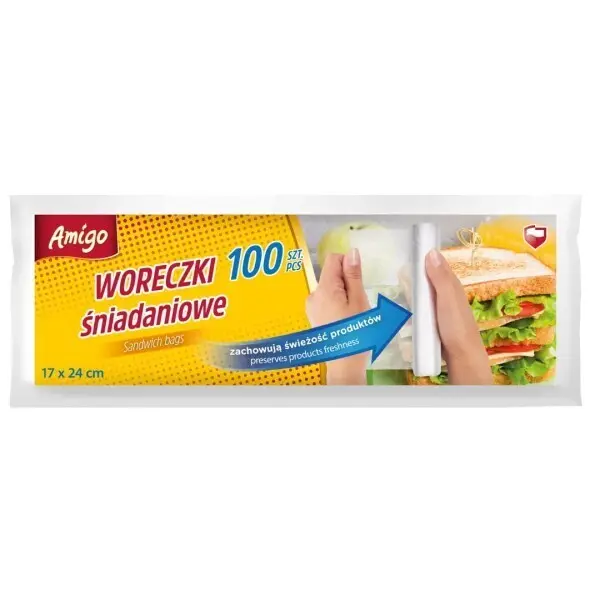 Zdjęcie produktu Woreczki śniadaniowe Amigo 100 szt. rolka do żywności 17x24cm