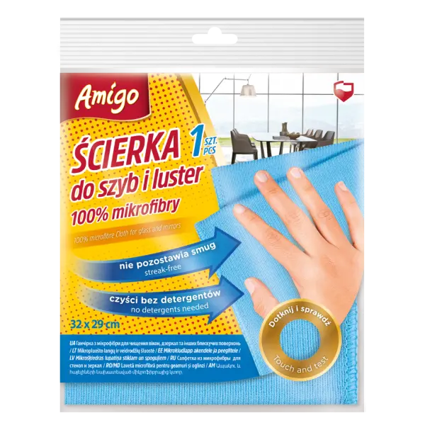 Zdjęcie produktu Ścierka do szyb i luster Amigo mikrofibra bez smug i zacieków 1 szt.