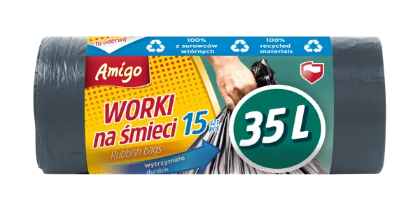 Zdjęcie produktu Worki na śmieci Amigo proste wytrzymałe ekologiczne 60L 10 szt.