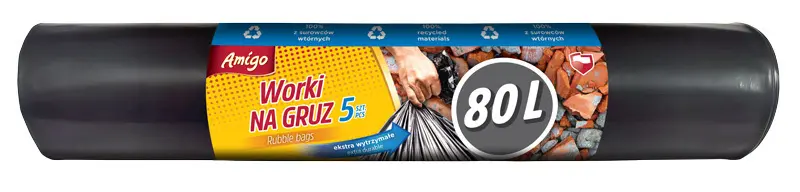 Zdjęcie produktu Worki na gruz Amigo ekstra wytrzymałe ekologiczne 80L 5 szt.
