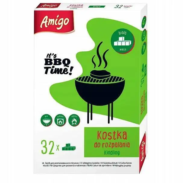 Zdjęcie produktu Rozpałka podpałka do grilla Amigo biała kostka do kominka ogniska pieca 32szt