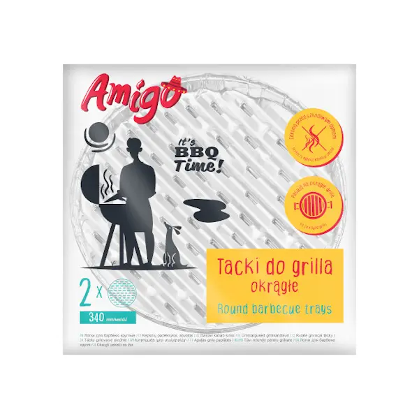 Zdjęcie produktu Tacki do grilla Amigo aluminiowe okrągłe duże mocne 34cm 2szt
