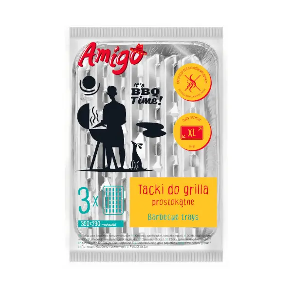 Zdjęcie produktu Tacki do grilla Amigo prostokątne aluminiowe duże mocne 35x23cm 3szt