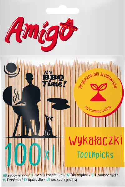 Zdjęcie produktu Wykałaczki Amigo drewniane naturalne bambusowe mocne 100szt