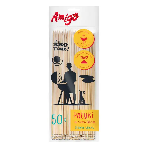 Zdjęcie produktu Patyki do szaszłyków AMIGO bambusowe drewniane grill pyszne BBQ 50 szt.