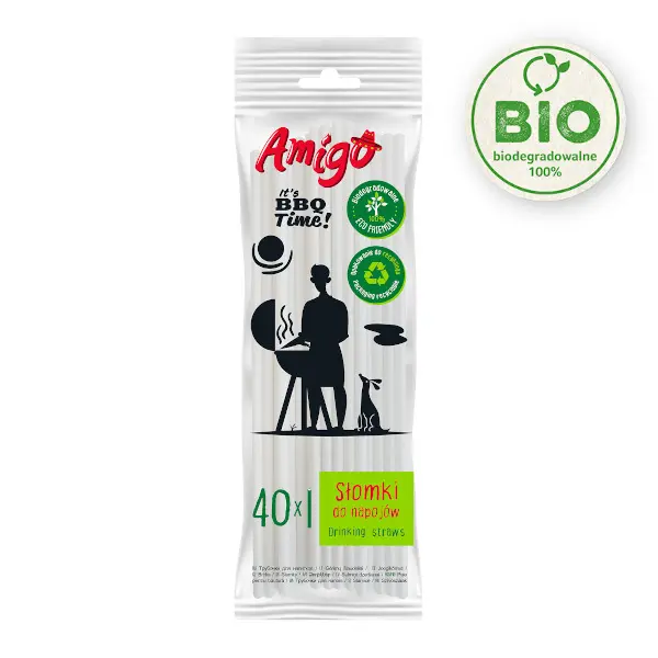Zdjęcie produktu Słomki do napojów papierowe AMIGO eko BIO biodegradowalne białe 40 szt.