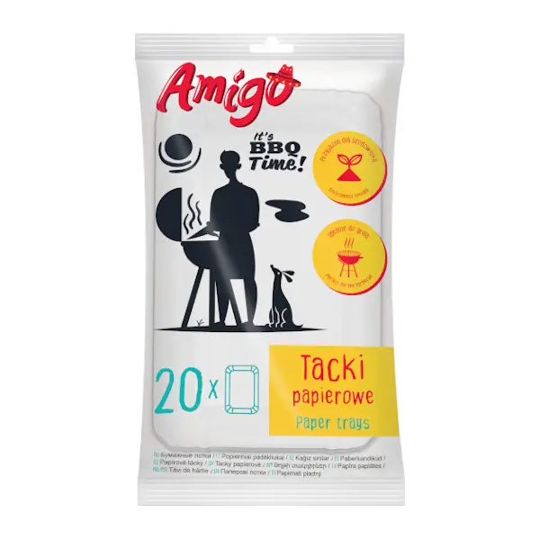 Zdjęcie produktu Tacki papierowe AMIGO grill zestaw eko talerze białe BBQ 20 szt.