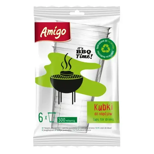 Zdjęcie produktu Kubki plastikowe Amigo wielorazowe grill party transparentne 300ml 6szt.