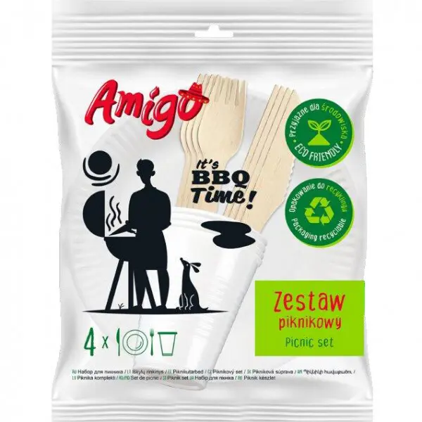 Zdjęcie produktu Zestaw piknikowy Amigo drewniane sztućce eko grill party 4 osoby