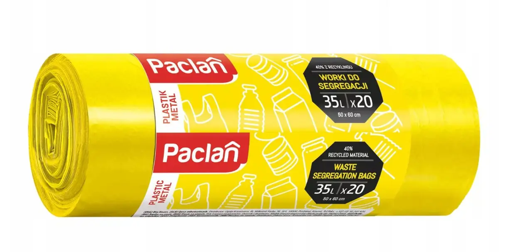 Zdjęcie produktu Worki do segregacji plastiku metalu Paclan żółte mocne LDPE 35l 20szt.