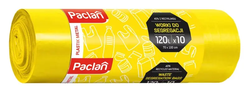 Zdjęcie produktu Worki do segregacji plastik metal Paclan żółte mocne 120l x10szt.