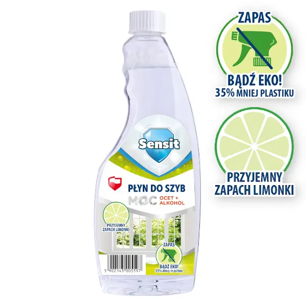 Zdjęcie produktu Płyn do szyb Sensit zapas limonka moc octu i alkoholu eko 500ml