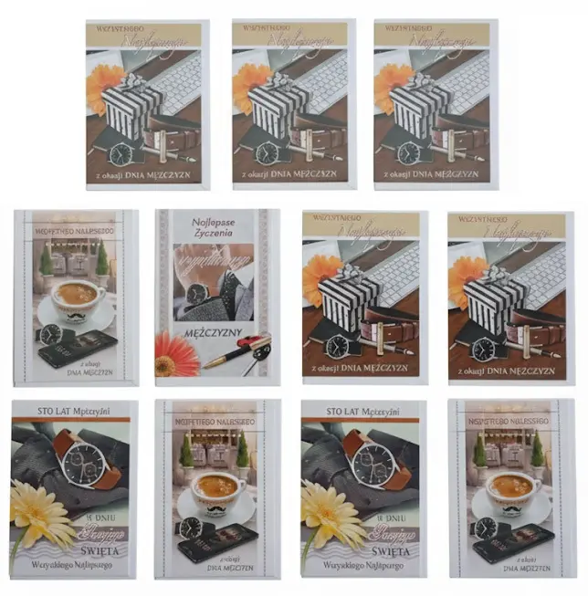 Zdjęcie produktu Karnet życzenia z okazji Dnia Mężczyzn Dzień Mężczyzny mix wzór 10szt.