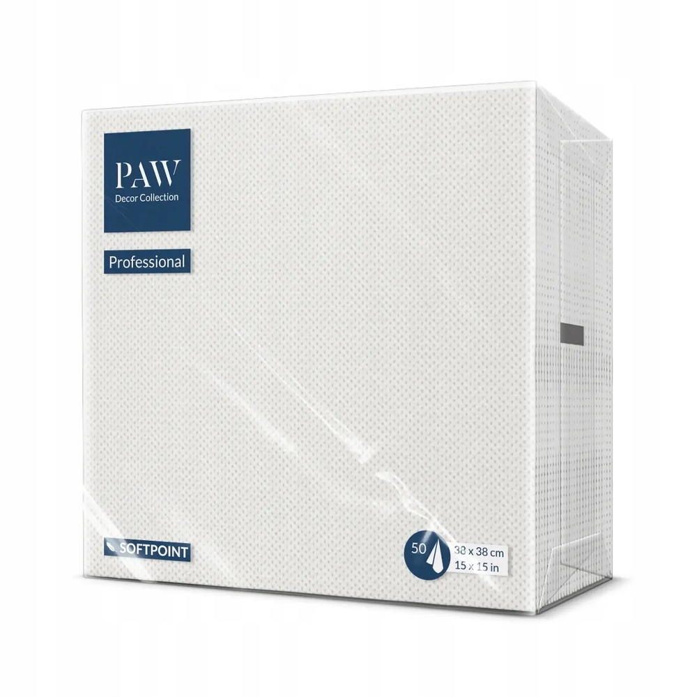 Zdjęcie produktu Serwetki Papierowe Ozdobne PAW SoftPoint białe grube na Chrzest Komunię Wesele 38x38cm 50szt.