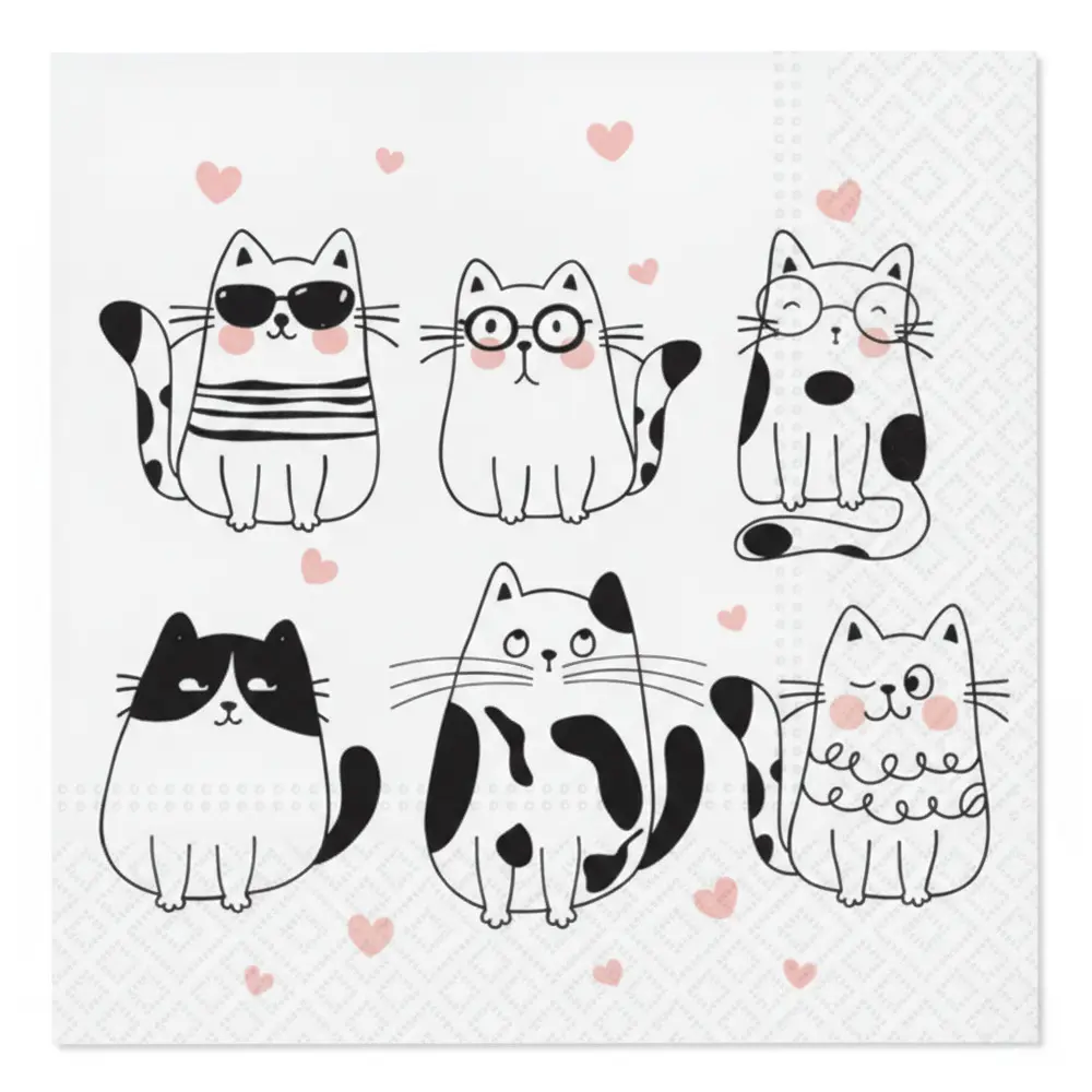 Zdjęcie produktu Serwetki Papierowe na Stół i Decoupage Eko 33x33 cm 20szt. MEOW HEARTS