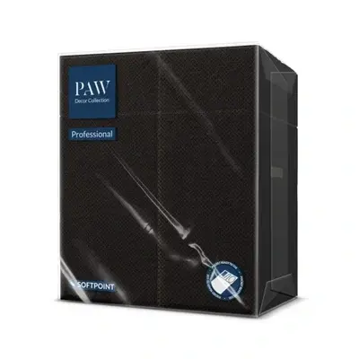 Zdjęcie produktu Serwetki flizelinowe Jak z materiału PAW SoftPoint czarne grube na Chrzest Komunię Wesele 38x38cm 50szt.