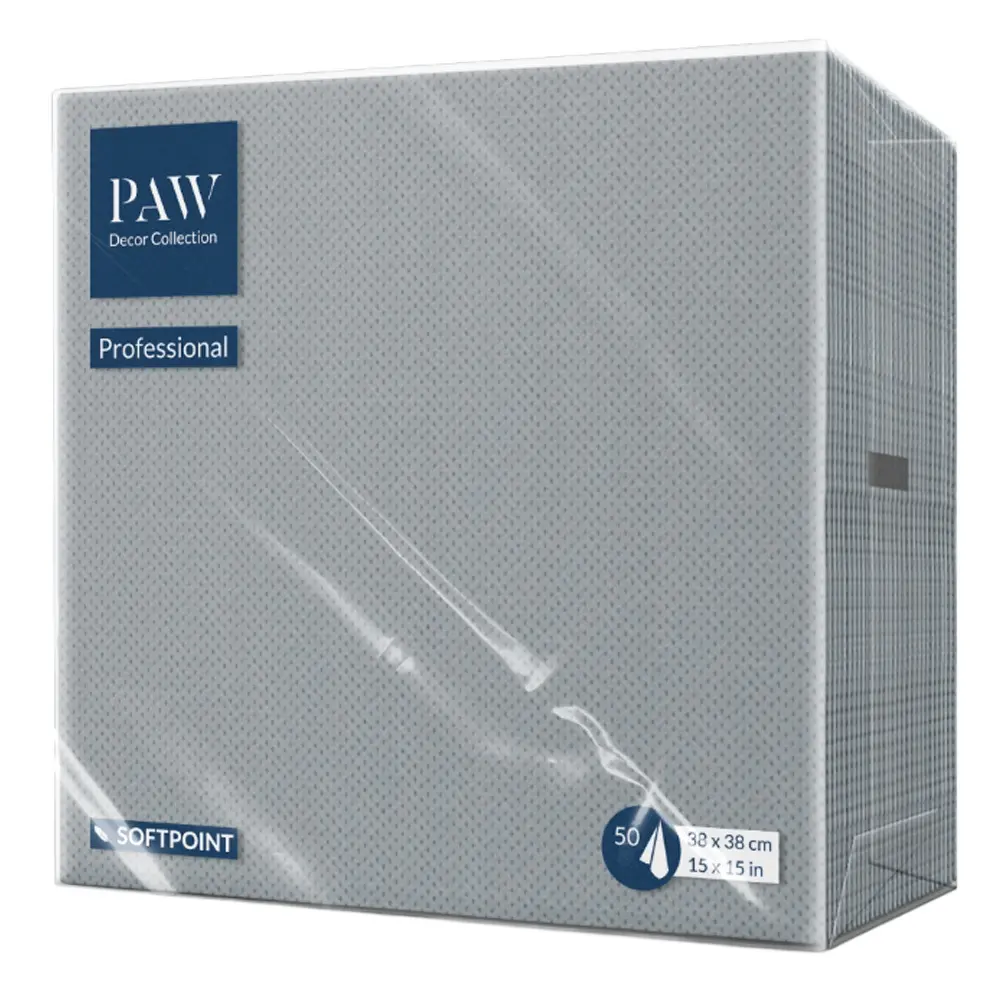 Zdjęcie produktu Serwetki Papierowe Ozdobne PAW SoftPoint szare grube chłonne na Komunię Wesele 38x38cm 50szt.
