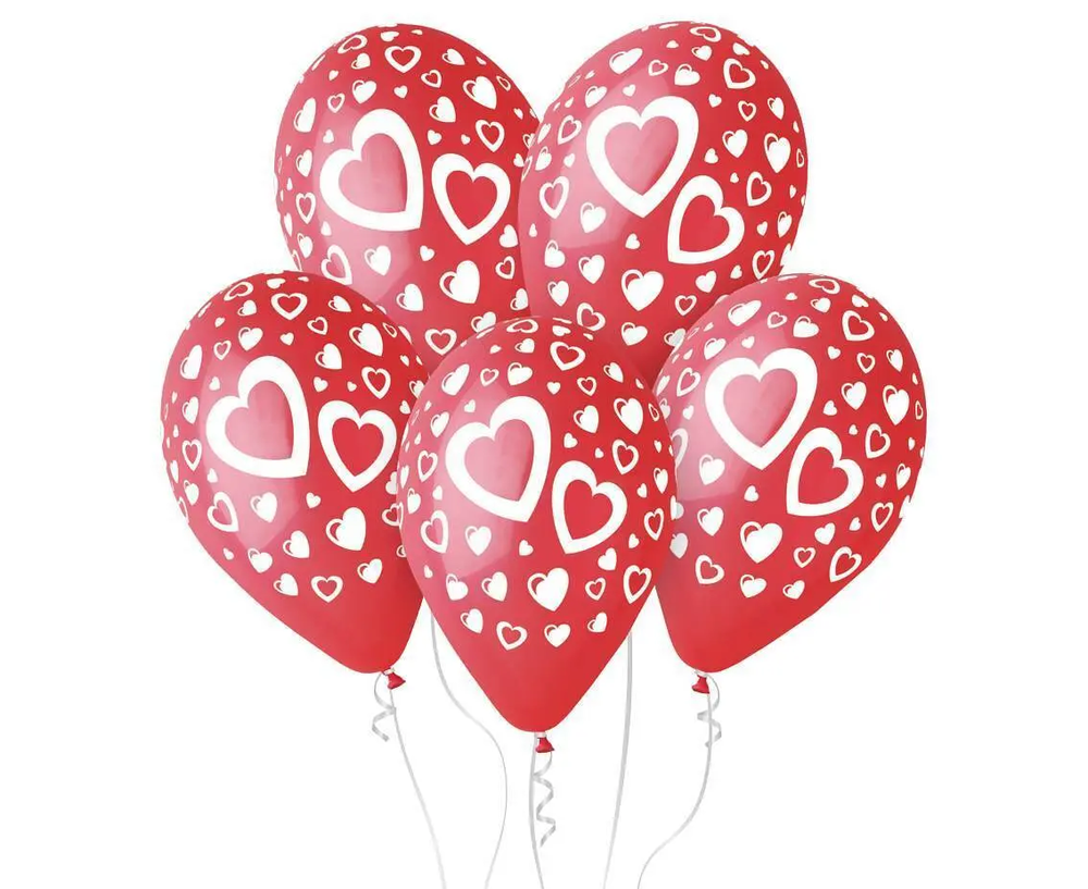 Zdjęcie produktu Balony serduszka Gemar czerwone na walentynki ślub dekoracja 30cm 5szt.