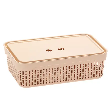 Zdjęcie produktu Koszyk z pokrywką Morsetta beżowy organizer do przechowywania [M] 29,5x20,5x9cm