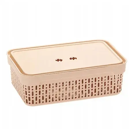 Zdjęcie produktu Koszyk z pokrywką Morsetta beżowy organizer do przechowywania [XL] 39,5x30,5x13cm