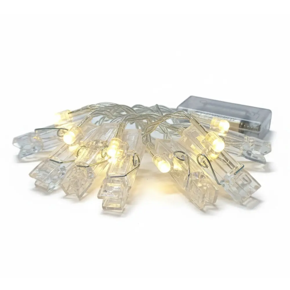 Zdjęcie produktu Lampki klamerki LED druciki na zdjęcia 10 LED 1,5m ciepły biały na baterie