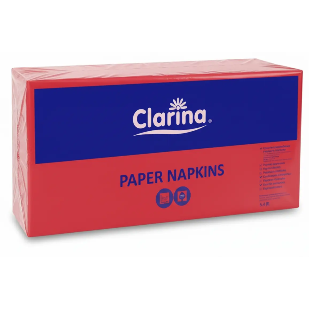 Zdjęcie produktu Serwetki papierowe Clarina czerwone gastronomiczne 2-warstwowe 33x33cm 250 szt.