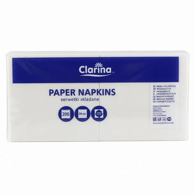 Zdjęcie produktu Serwetki papierowe Clarina 2w 1/4 białe celuloza gastronomiczne 24x24cm 200szt.