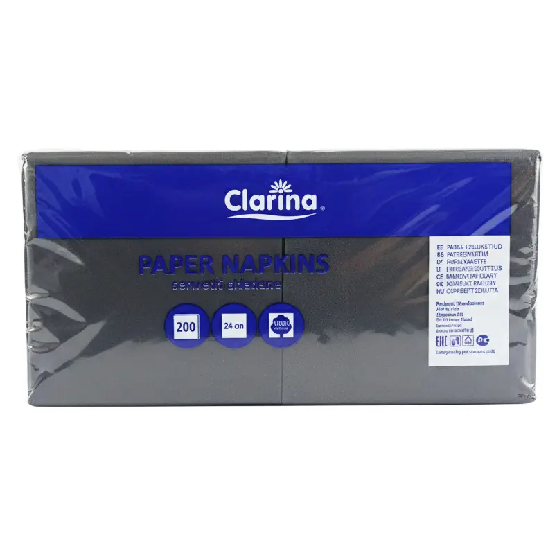 Zdjęcie produktu Serwetki papierowe Clarina czarne 2w celuloza gastronomiczne 24x24cm 200szt.