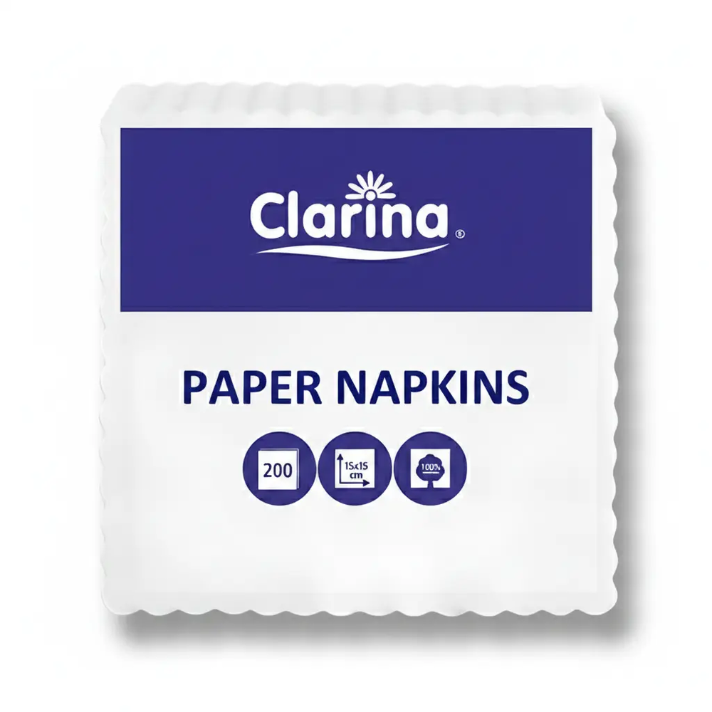 Zdjęcie produktu Serwetki papierowe Clarina ząbkowane gastronomiczne białe 15x15cm 200szt