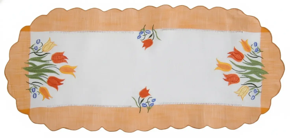 Zdjęcie produktu Bieżnik na stół haftowany tulipany pomarańczowy 30x45cm produkt polski