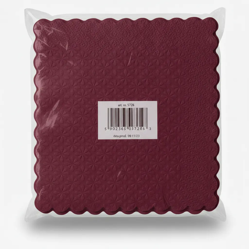 Zdjęcie produktu Serwetki gastronomiczne ząbkowane bordowy 17x17 cm catering eventy 400 szt.