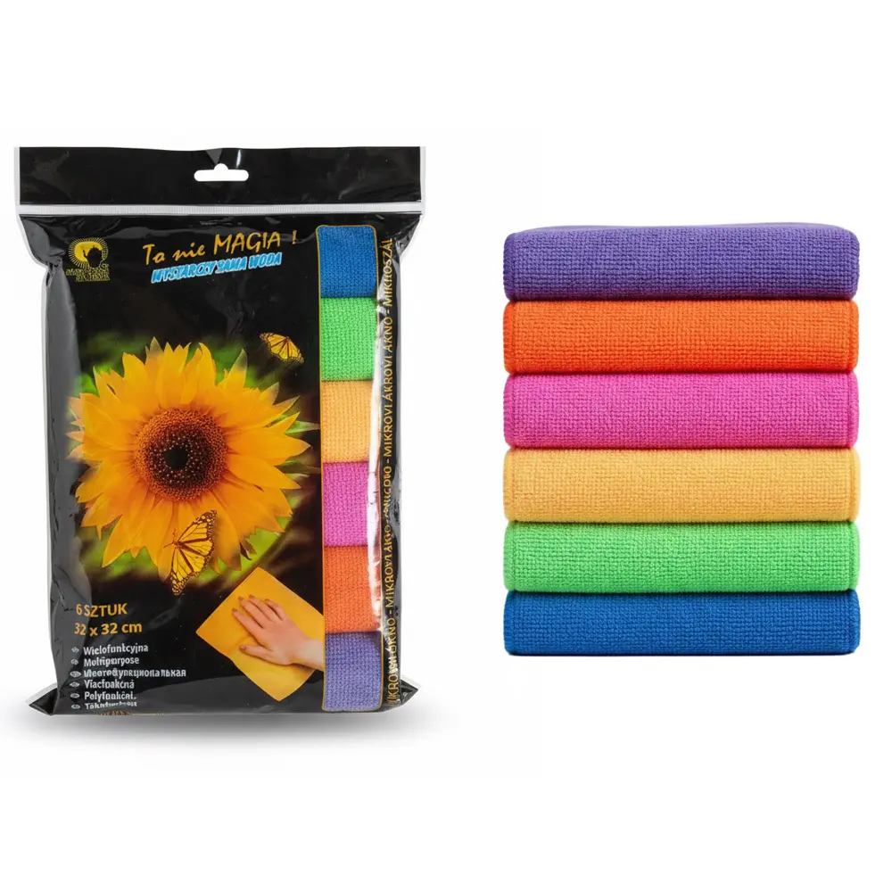 Zdjęcie produktu Ścierka z mikrofibry Słoneczna Kuchnia uniwersalna zestaw mix kolorów 6szt wysoka jakość 32x32cm