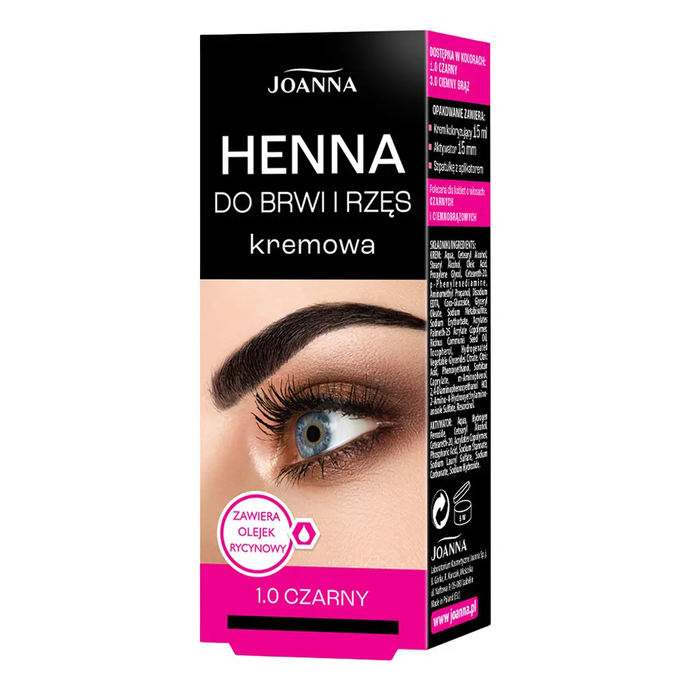 Zdjęcie produktu Joanna Henna do brwi i rzęs czarna kremowa z olejkiem rycynowym 15ml