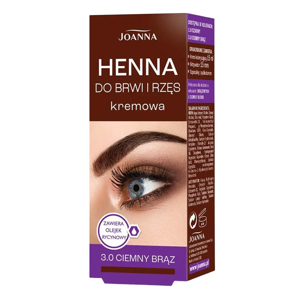 Zdjęcie produktu Henna do brwi i rzęs Joanna ciemny brąz kremowa z olejkiem rycynowym 15ml