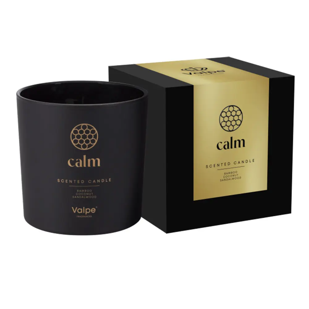 Zdjęcie produktu Swieca zapachowa w czarnym matowym szkle VC-003-389 Calm zlote zdobienie 40h 
