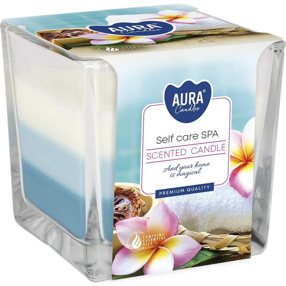 Zdjęcie produktu Świeca zapachowa trójkolorowa w szkle SPA 2 knoty 32h dekoracyjna SNK80-363