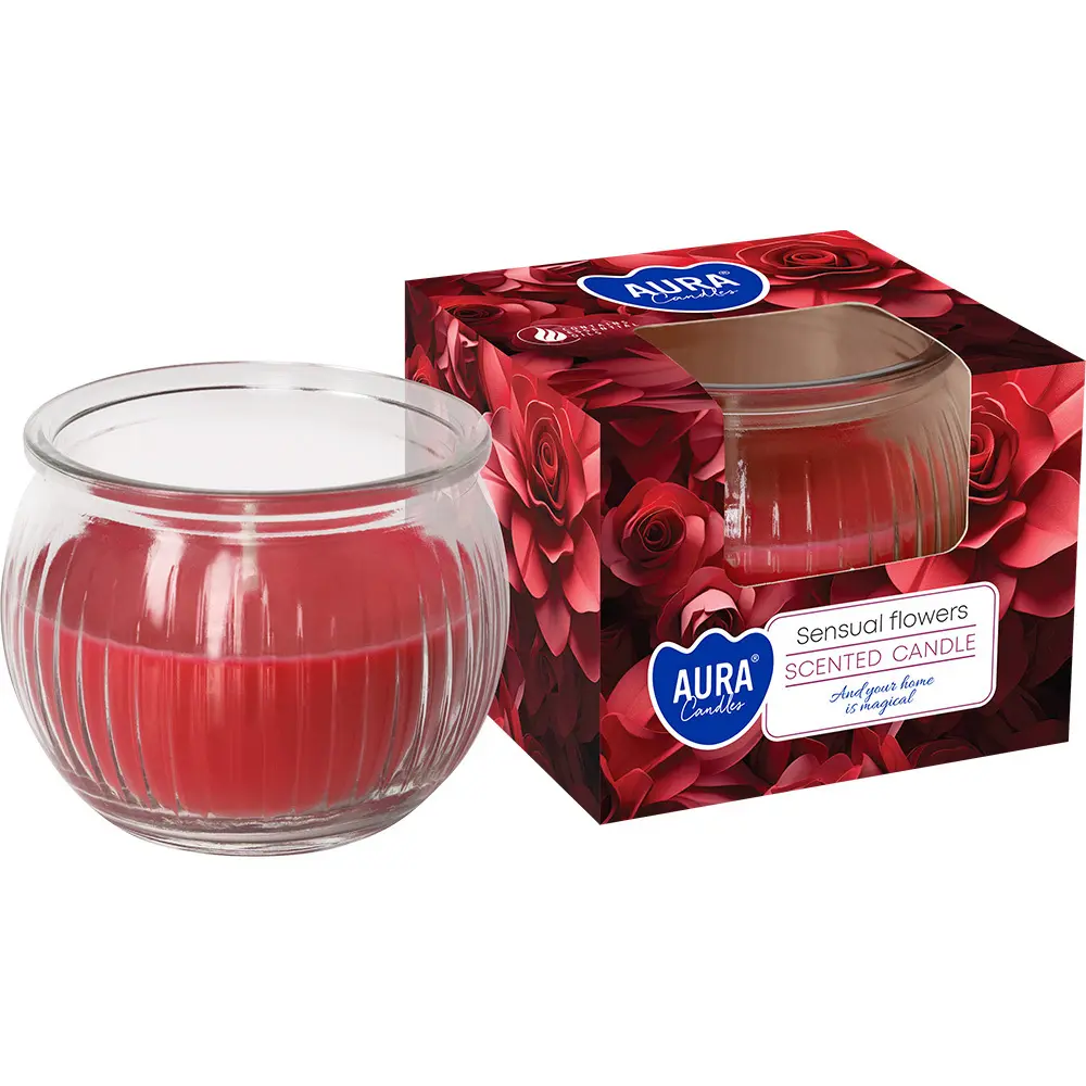 Zdjęcie produktu Świeca zapachowa w karbowanym szkle zmysłowe kwiaty 18h SN69-420