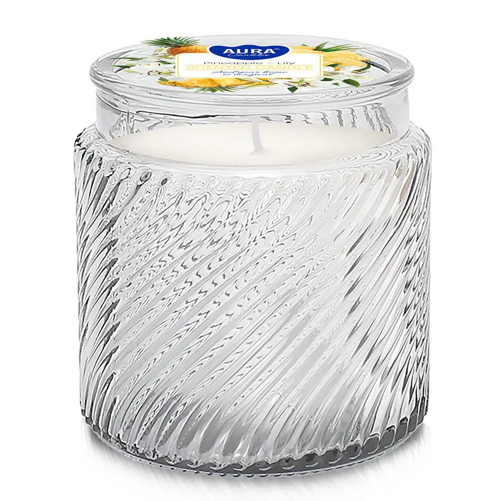 Zdjęcie produktu Świeca Zapachowa w Prążkowanym Szkle Ananas Lilia 40h Dekoracyjna AC-001-477