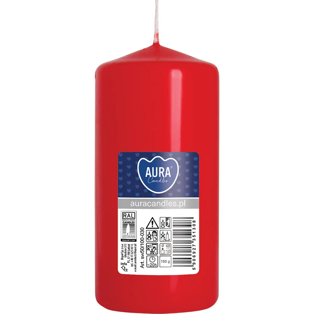 Zdjęcie produktu Świeca walec czerwona dekoracyjna bezzapachowa 10 cm sw50/100-030