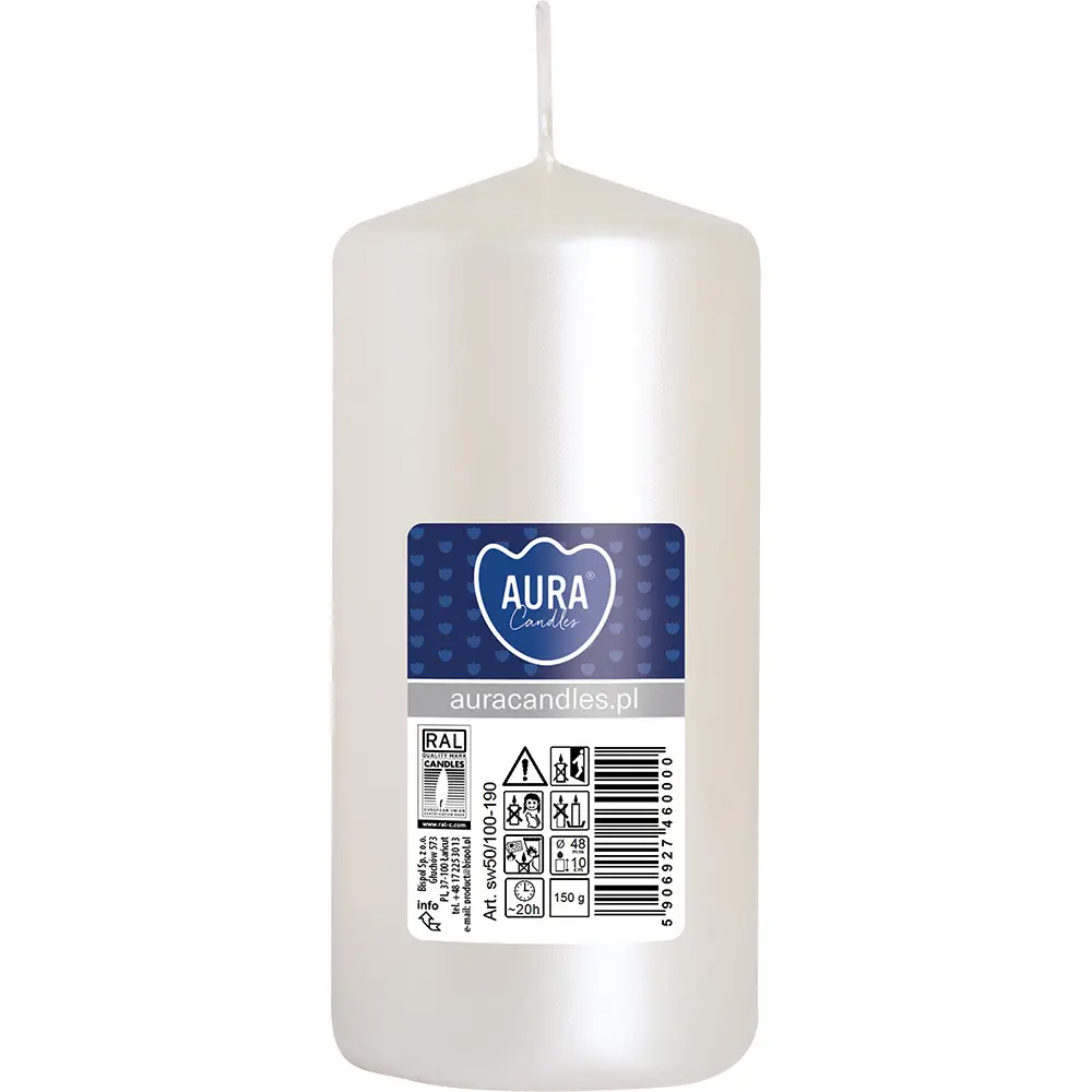 Zdjęcie produktu Świeca walec biała perłowa bezzapachowa dekoracyjna 10 cm sw50/100-190