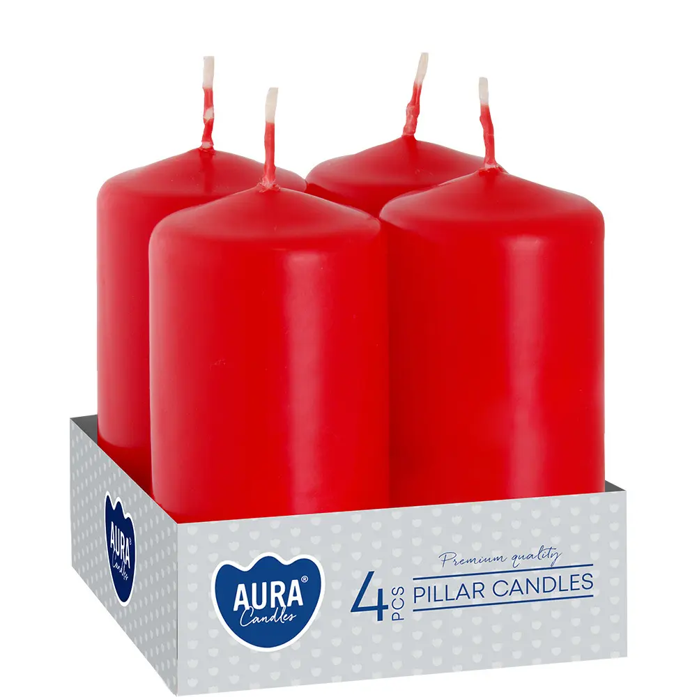 Zdjęcie produktu świece walce czerwone kpl 4 sztuki zestaw dekoracyjny 8 cm sw40/80-030