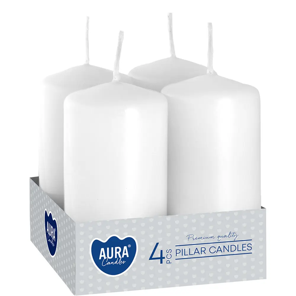 Zdjęcie produktu świece walce zestaw 4 sztuki białe klasyczne 8 cm czas palenia 9h sw40/80-090